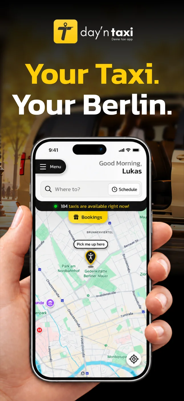 Day'n Taxi App: Startseite mit freien Taxis