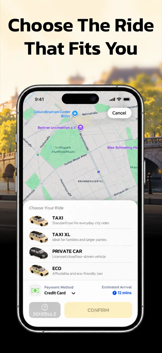 Day'n Taxi App: Fahrzeug wählen